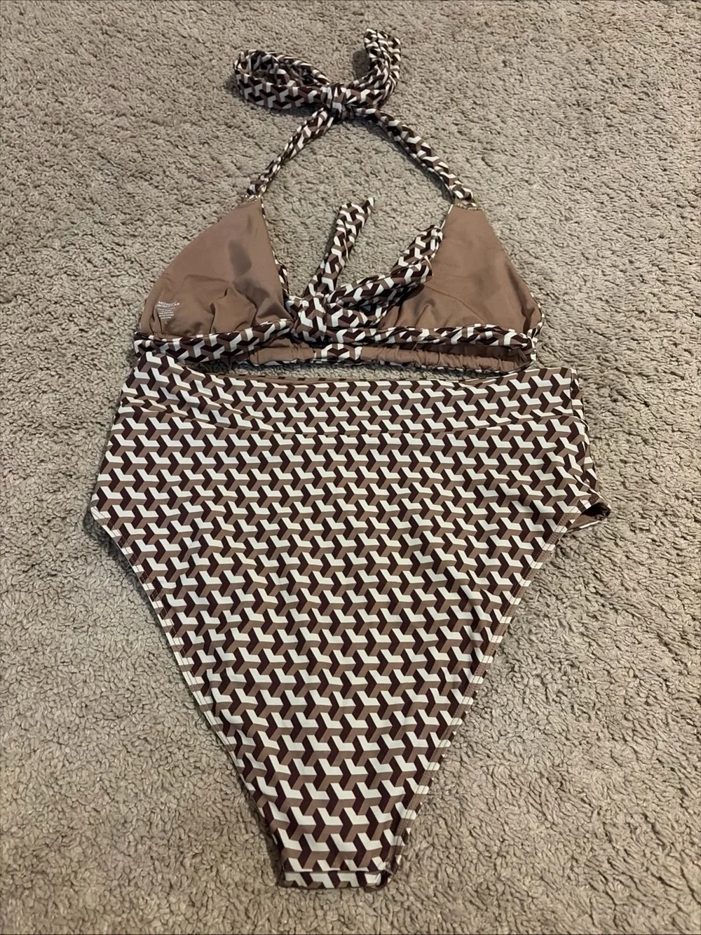 Monday Swimwear Morocco Top Sorrento Bottoms Brown Husk Geo Size Large